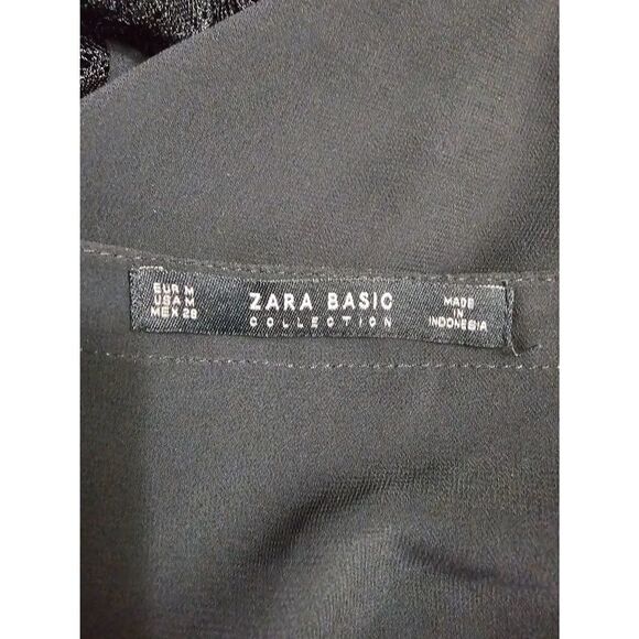 Zara Basic Collection Top Overlay Sheer Blouse Black Size Medium - Picture 7 of 7